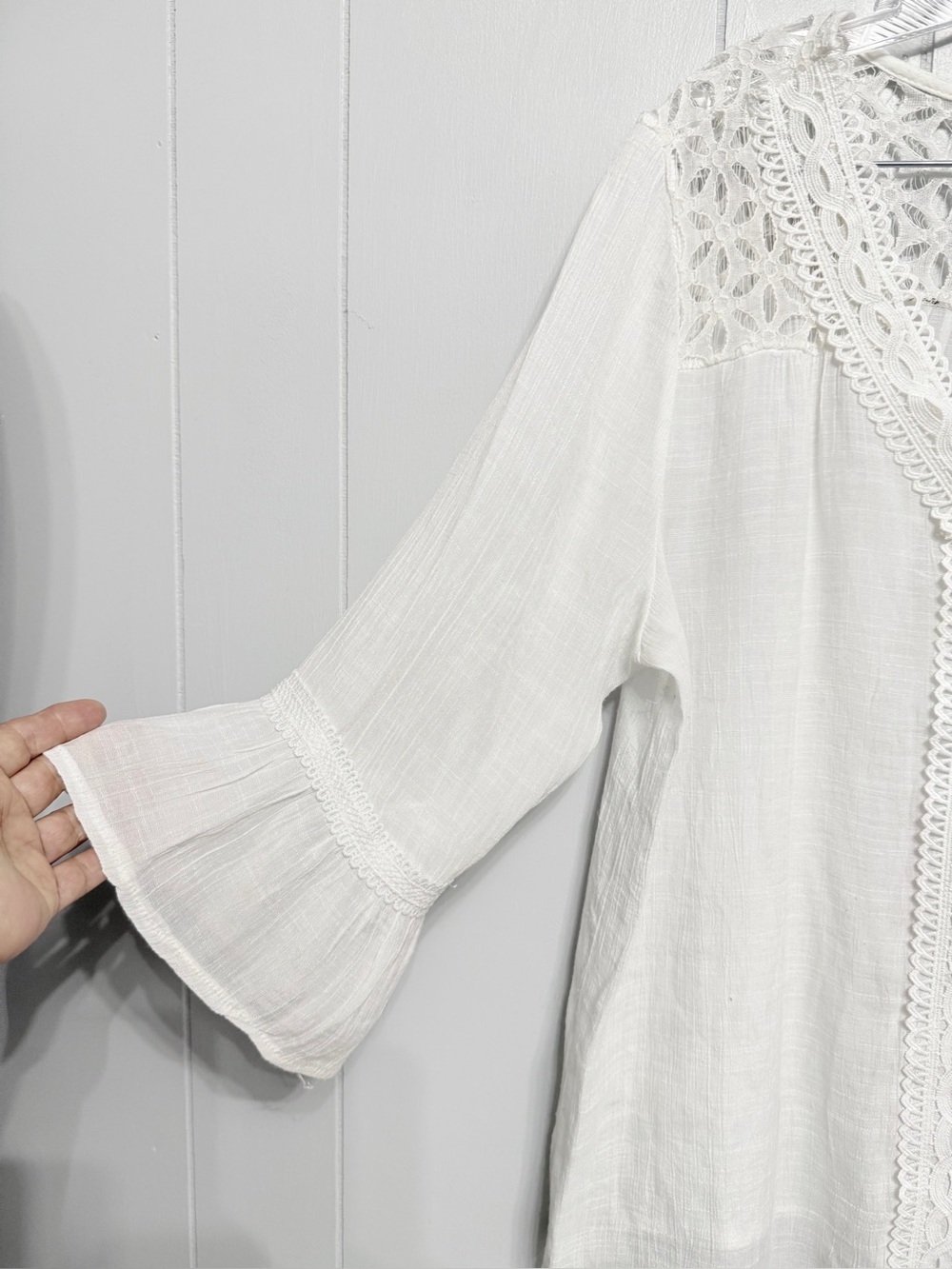 #19) Boho Lace-Trim White Women's Tunic Top - Picture 2 of 6